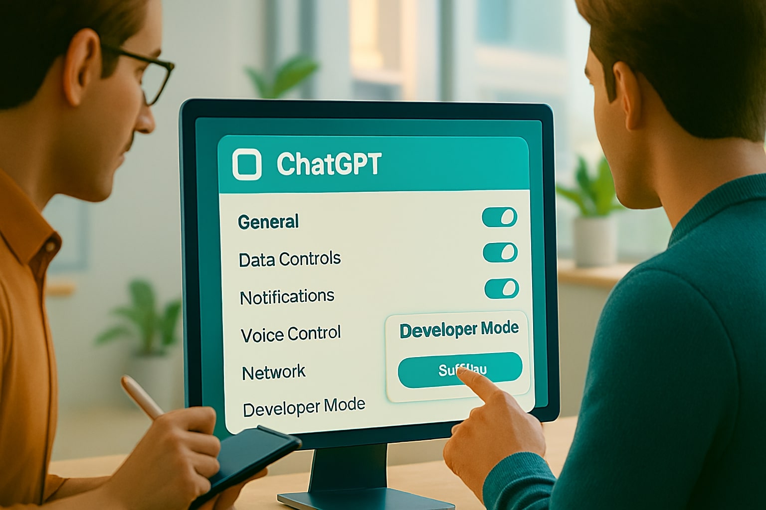Admin mengaktifkan developer mode di layar, rekan mencatat prasyarat